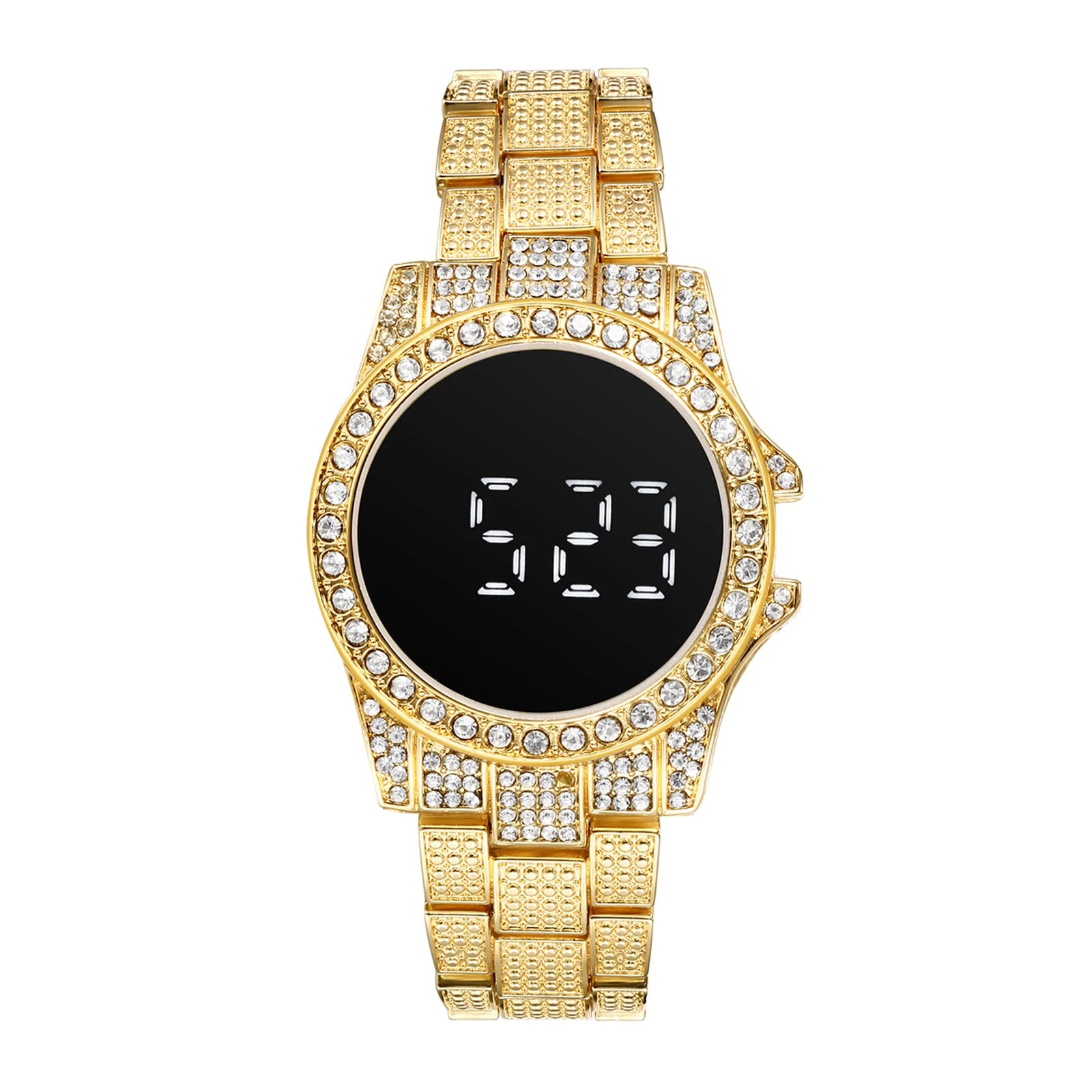 JewelryWe Fully-Jewelled Rhinestone Bling Watch for Men Women Touchscreen LED Display Dial Business Casual Dress Wristwatches