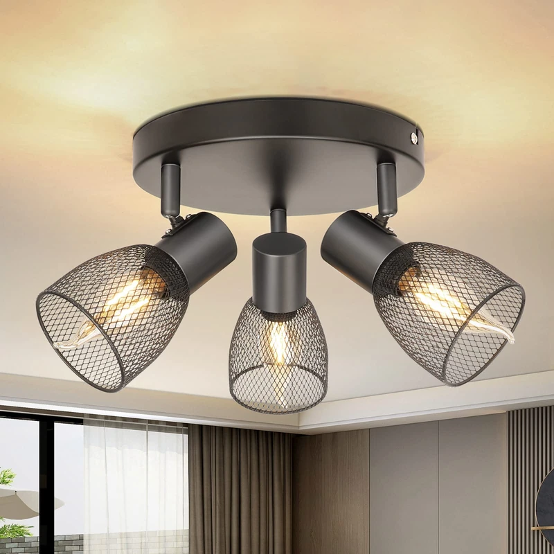 Dehobo 3 Way Metal Mesh Ceiling Spotlight - Black E14 Base