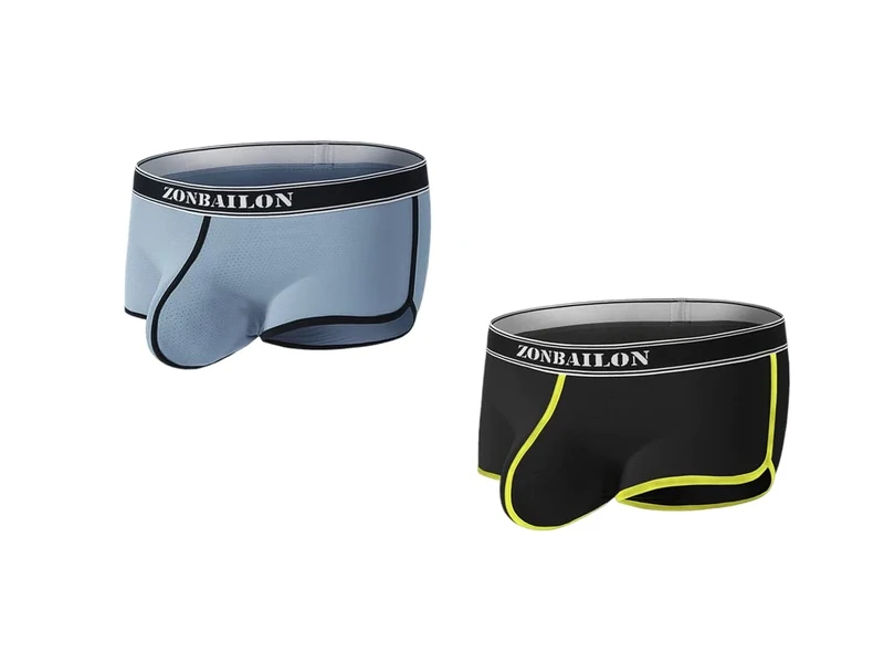 BIATWOWR L 2 Pack Man Boxer Briefs Short Leg Underwear Bulge Enhancing Mesh Stretch Tagless Underpants Briefs