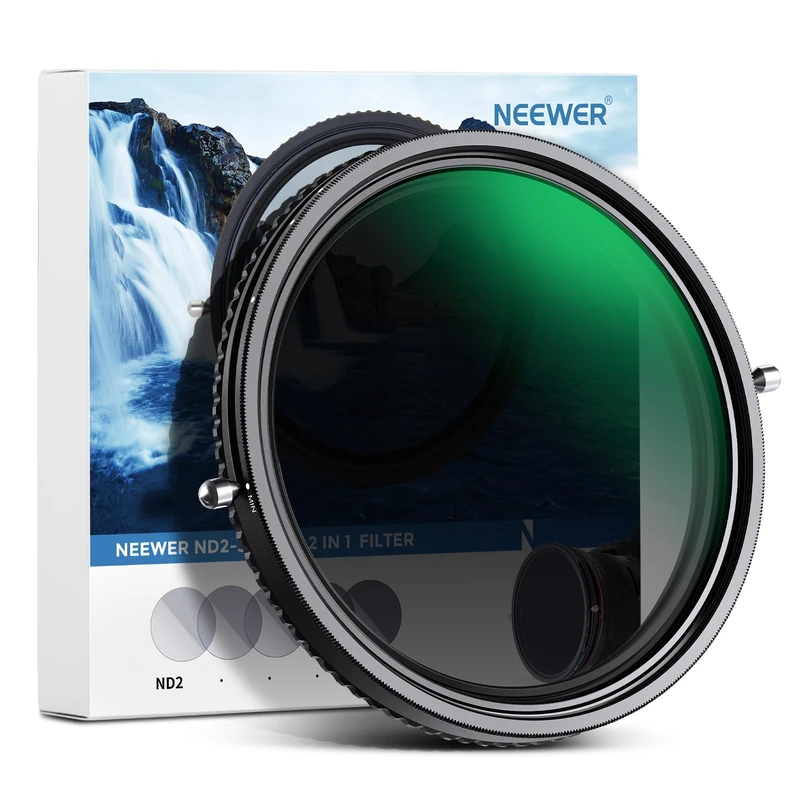 NEEWER 2 in 1 62mm Variable ND Filter ND2–ND32&CPL Filter(Circular Polarising) No X Cross/30 Layer Nano Coated/HD Optical Glass Polarizer/Water Repellent/Scratch Resistant Polarizing Filter