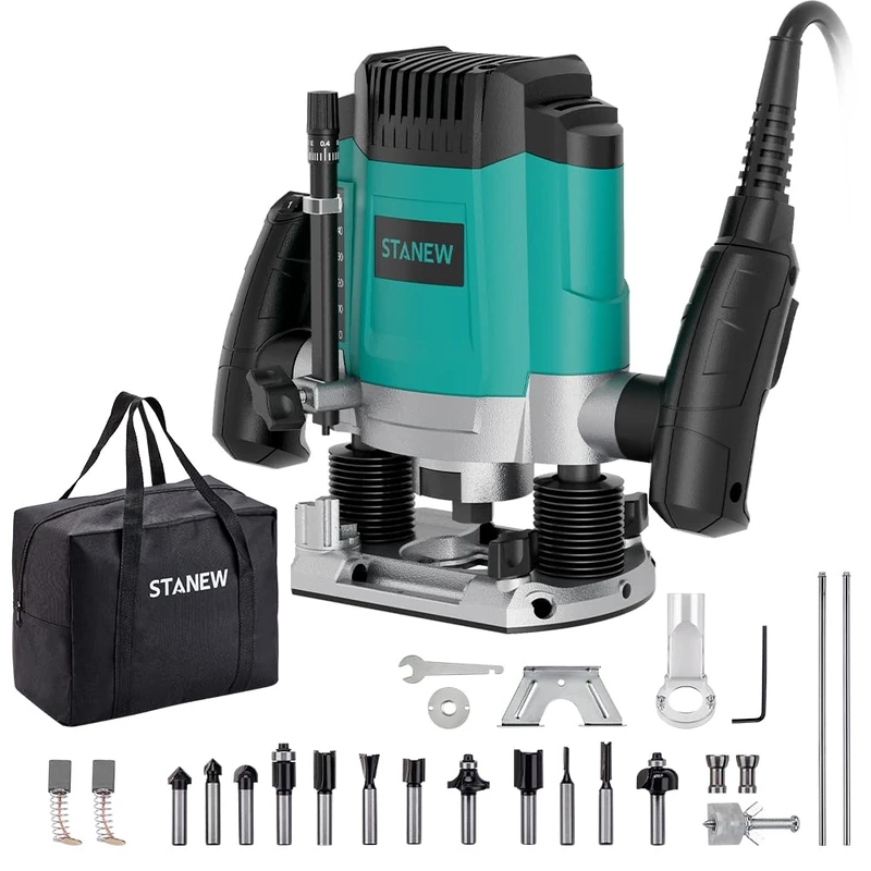 STANEW Router 1200 W 16000-30000 RPM,Professional Vertical Fresatrice with Set of 12 Cutters, 6 Speeds, Routing Depth Adjustment. - Image 1