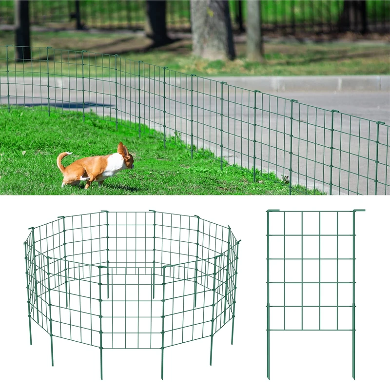 OUSHENG 35ft Green Garden Fence for Dog Pet, Easy Assembly Decorative Fencing Rustproof Metal Wire Panel Border Animal Barrier Outside, Small No Dig Edging Yard Outdoor Decor, Grids (N7-PL2109-A44)