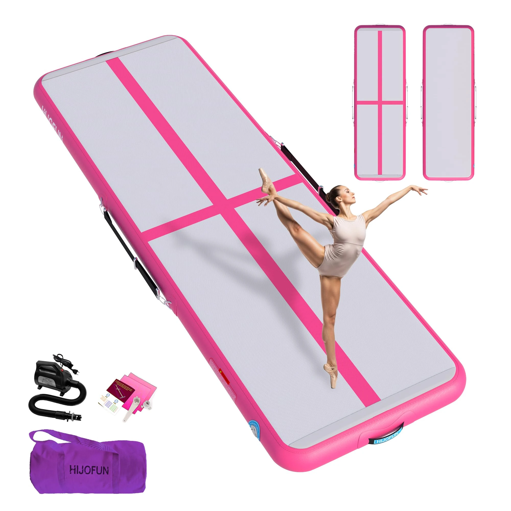 HIJOFUN Inflatable Gymnastics Mat, Tumble Track 3m/4m/5m/6m for Training with Practical Pump, 10/20cm Thickness Gymnastics Air Mat for Home Use/Tumbling/Yoga/Taekwondo/Dance