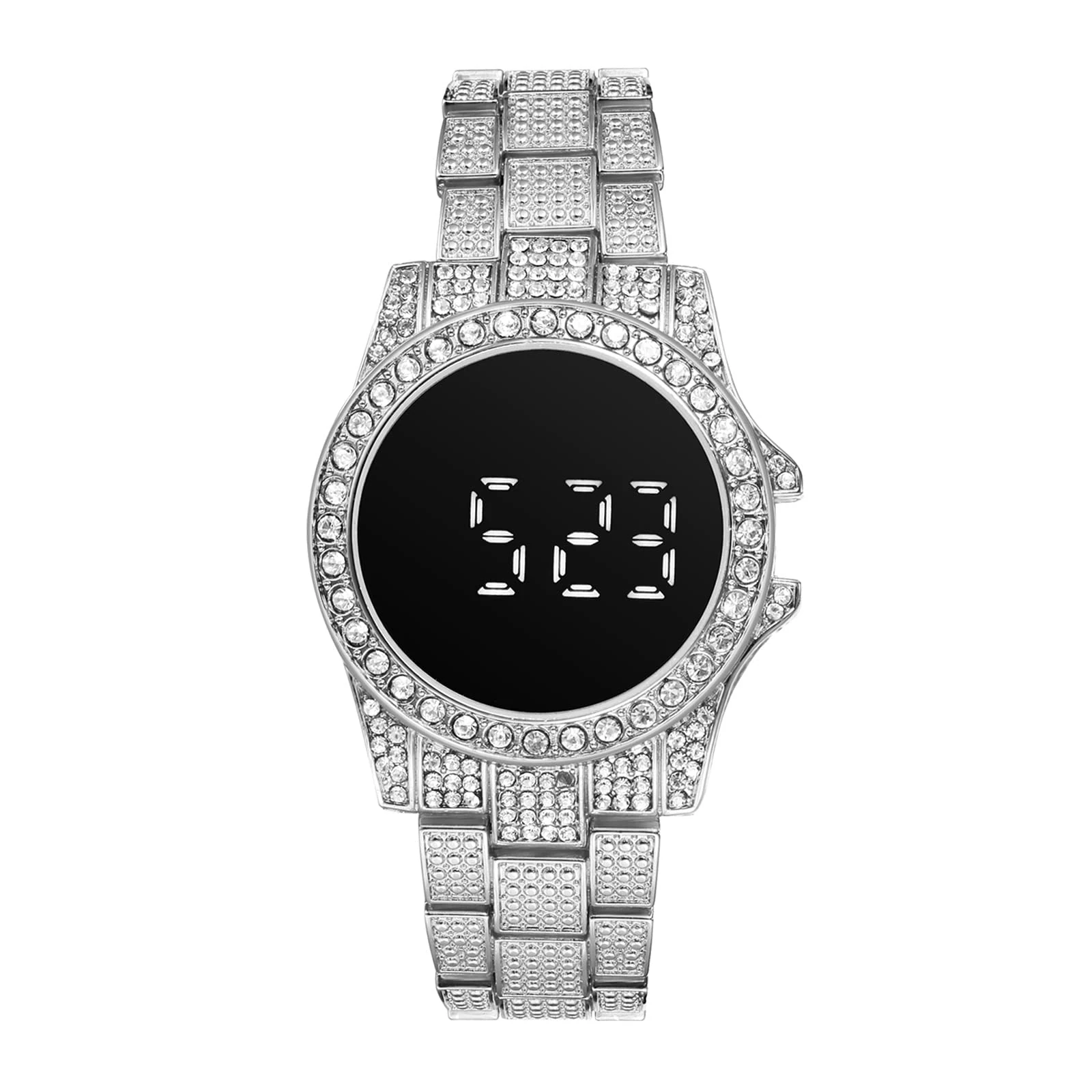 JewelryWe Fully-Jewelled Rhinestone Bling Watch for Men Women Touchscreen LED Display Dial Business Casual Dress Wristwatches