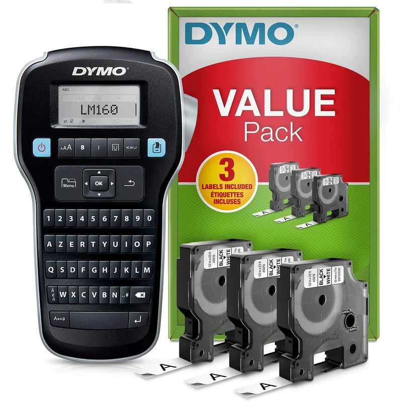 DYMO LabelManager 160 Basic Kit | Portable Printer with 3 Rolls of Label Tape D1 Labels | AZERTY Keyboard | Ideal for Office or Home