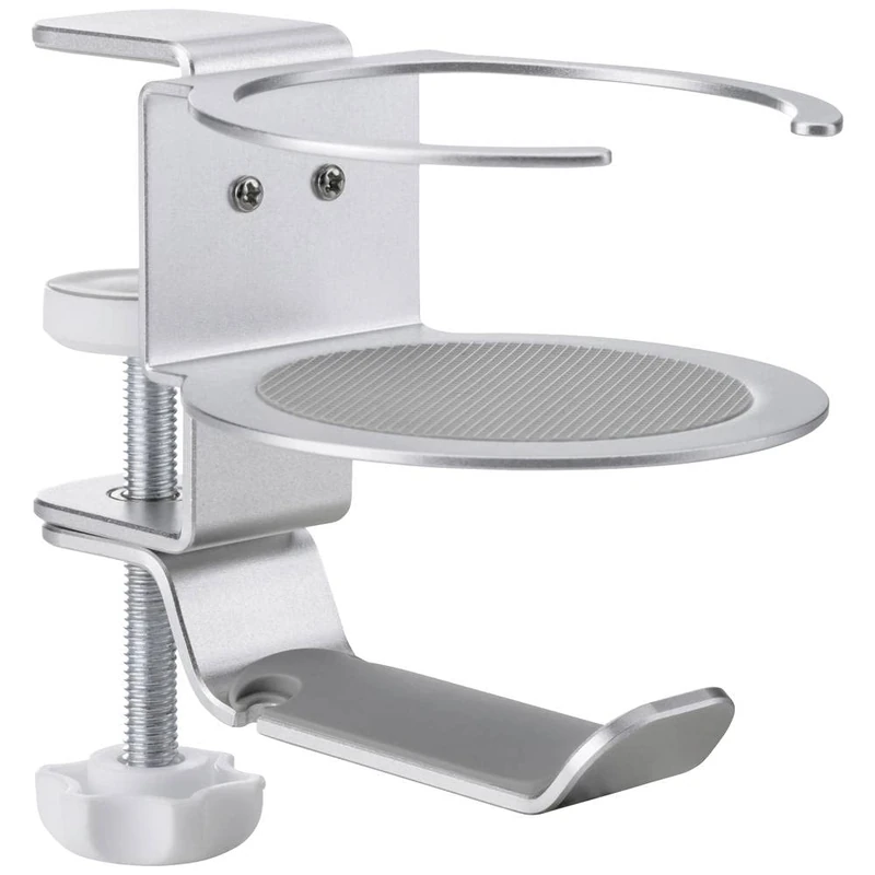 Speaka Professional SP-HCH-150 Headphone Holder Integrated Cable Management with Cup Holder Silver