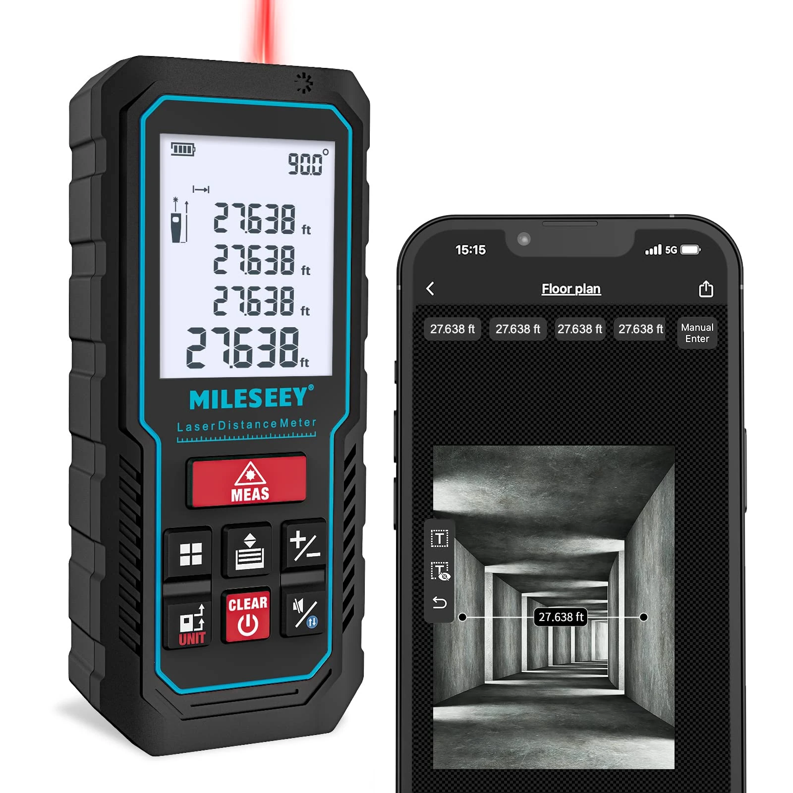 70M Laser Measure Device with Phone App, MiLESEEY Laser Meter with Electronic Tilt Sensor, ±2mm Accuracy, Pythagoras, Area and Volume, 2"LCD Backlit,Mute, Battery Included