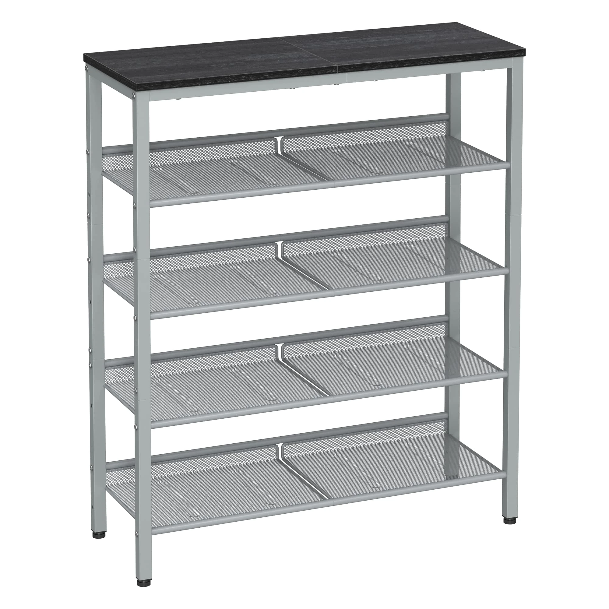 VASAGLE Shoe Rack, 5-Tier Shoe Storage with Shelves and Large Top, Adjustable Mesh Shelves, Space-Saving for Entryway, Hallway, Steel, Industrial, Charcoal Grey and Metallic Silver LBS038E22
