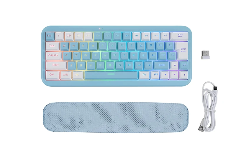 XREE %60 Wireless Gaming Keyboard, Rechargeable 2000mAh 2.4G LED Backlit Wireless Keyboard, Ergonomic Keyboard with Mechanical Sensory Keys, for PC PS4 Xbox One Mac, Teclado Gamer (Blue)