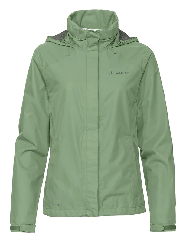 VAUDE Women's Rain Jacket Escape Bike Light willow green, waterproof outdoor jacket, breathable biking jacket with hood, eco-friendly hiking jacket, M