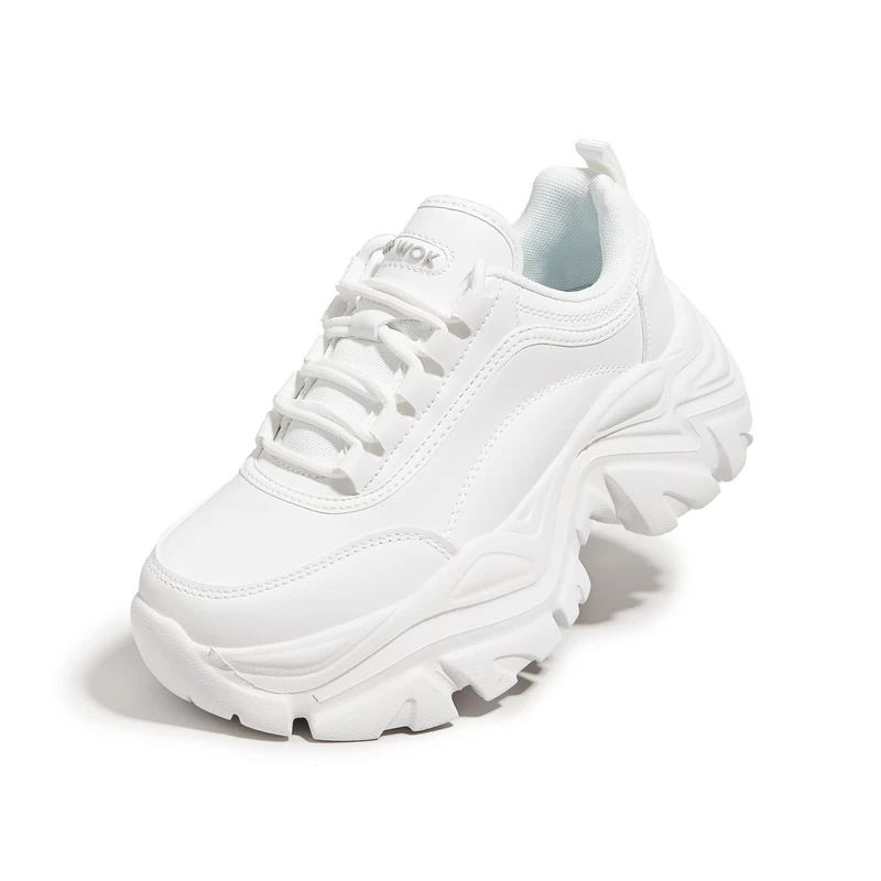 K KIP Wok Chunky Sneakers for Women Fashion Platform White Leather Casual Dad Shoes Comfortable Wedge Walking Sport Sneakers, White, 7 UK - Image 1