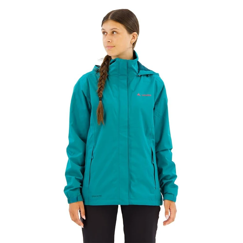 VAUDE Women's Escape Light rain jacket in blue, Waterproof Jacket Women, packable rain jacket with Hood, Climate-Friendly Windbreaker Jacket, 34