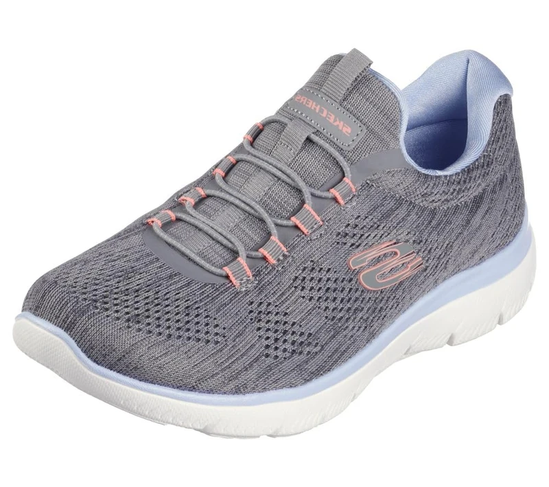 Skechers Women's Summits Fun Flare Trainers, Grey Mesh/Pink & Blue Trim, 7.5 UK