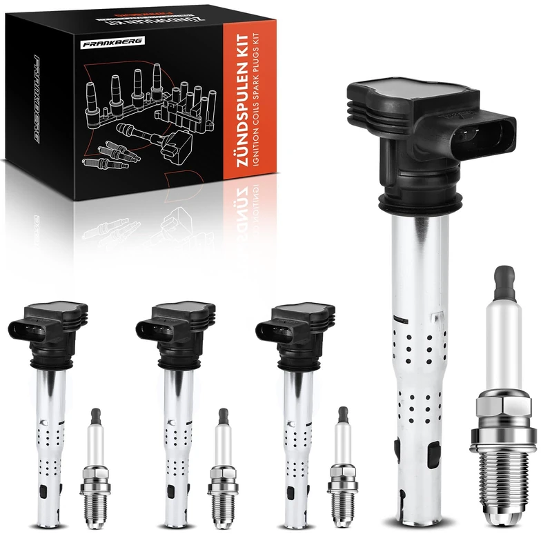 Frankberg 4 x Ignition Coil + Spark Plugs Compatible with A3 2003-2013 A4 2004-2016 Golf 2004-2013 P.a.s.a.t 2005-2014 Octavia II 2004-2013