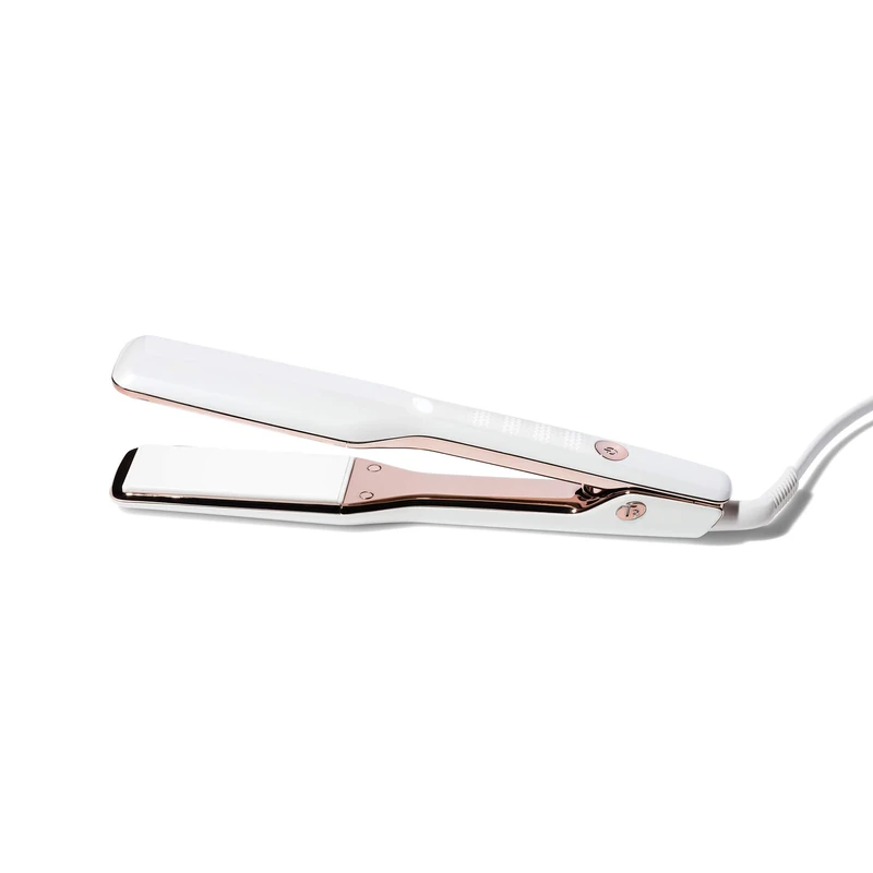 T3 Singlepass X Styling Iron Custom Blend Ceramic + Ionic Flat Iron for Wide Hair Straightening and Smoothing for Long, Thick or Coarse Hair, White/Rose Gold, 38 mm