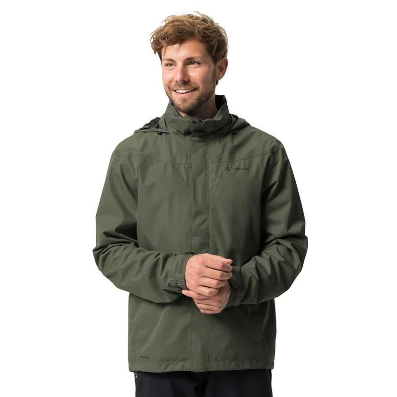 VAUDE Men’s Rain Jacket Escape Bike Light khaki, waterproof outdoor jacket, breathable biking jacket with hood, eco-friendly hiking jacket, XXL