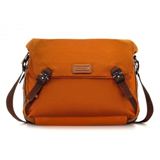 SCHARLAU Air Force One BR12-N08OR Men's Shoulder Bag in Orange Fabric and Leather, orange, 40 x 32 x 14 cm, shoulder bag