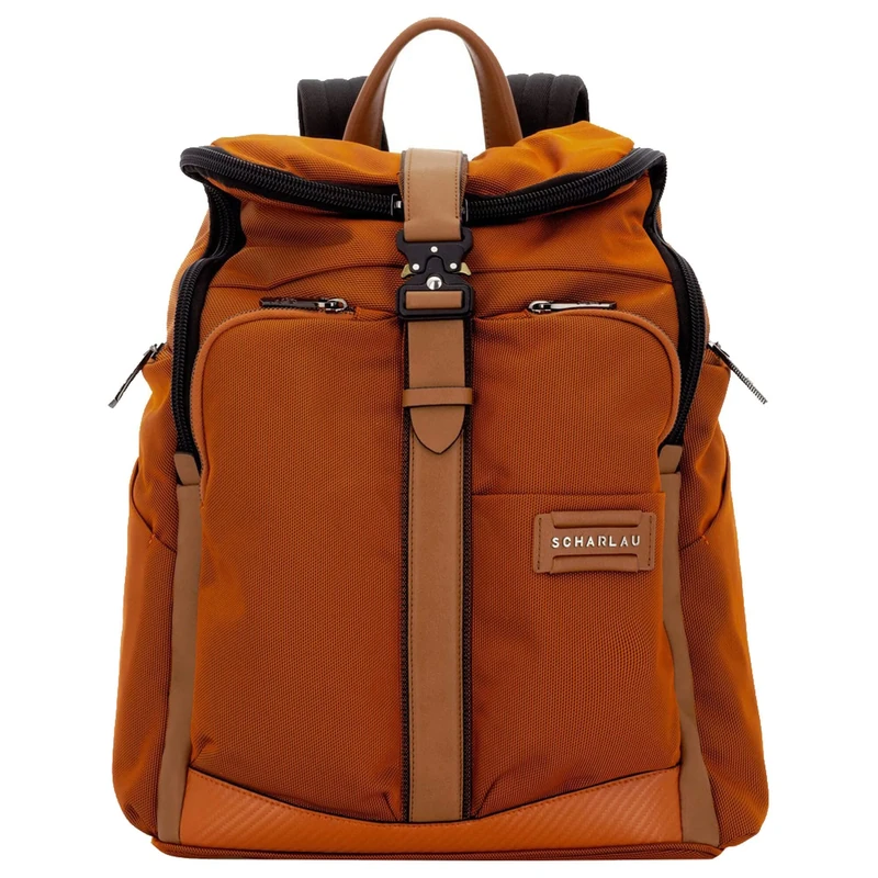 Scharlau Vin Fiz Flyer BA12-N02OR Men's Backpack with Flap Fabric and Leather in Orange, orange, 39 x 44 x 21 cm, Business