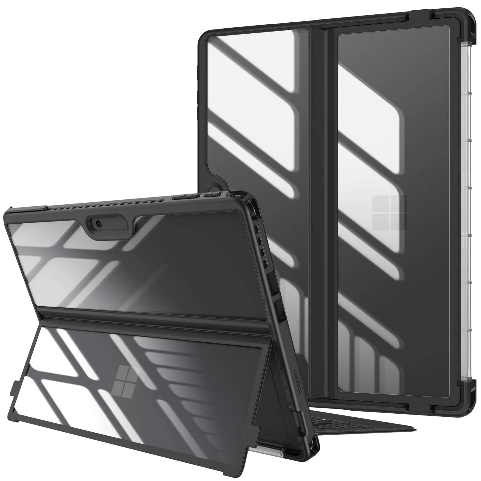 FINTIE Hybrid Case for Microsoft Surface Pro 11/10 / 9 (2024-2022) 13 inch, Shockproof Clear Cover with TPU Rugged Frame Compatible with Original Keyboard and Kickstand, Black