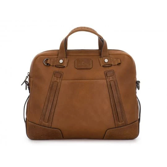SCHARLAU Route 69 Small Vintage Camel Leather Briefcase BR06-L02CA, light brown, 34 x 28 x 5 cm, Briefcase