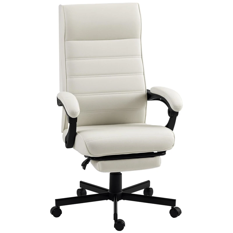 Vinsetto Office Chair, Computer Desk Chair, Fabric Swivel Chair with Adjustable Height and Rolling Wheels for Home Office Work Study, Cream White