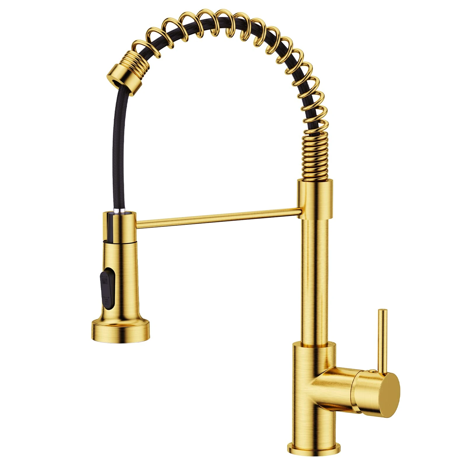 FORIOUS Kitchen Tap, Spring Kitchen Sink Mixer Taps, Commercial Faucet Single Handle Lever, High Arc Swivel 360 with 2 Spray Mode, Brushed Gold