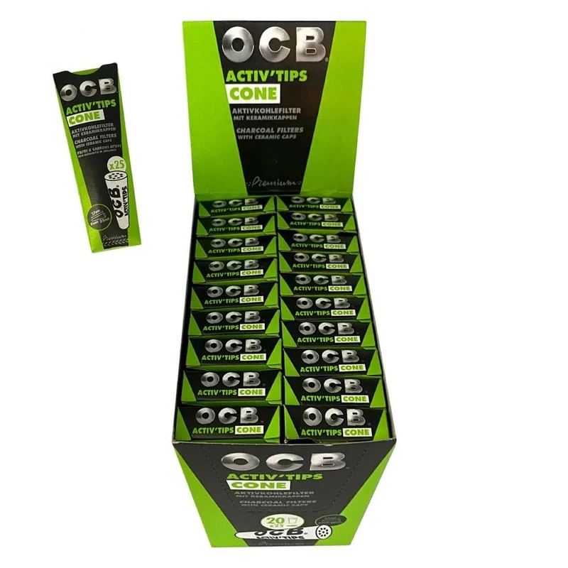 OCB 20154 Tips Cone Conical Form 20 Packs of 25 Activated Carbon Filters, Paper