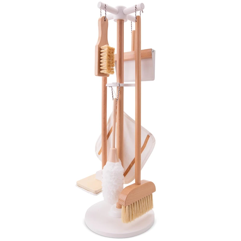 Woet® Wooden Toy Cleaning Playset for Kids - Pretend Play Household Toy - With Broom, Dustpan and Accessories - Age 3 Years+ - Image 1
