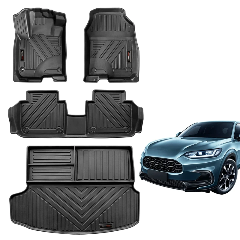 Jdeymat Car Floor Mats and Cargo Trunk Liner Compatible for Honda HR-V 2023 2024 All Weather TPE Rubber Protect Mat Full Set Black Honda HRV Accessories (2023 Honda HR-V Floor mats+Cargo Liner)