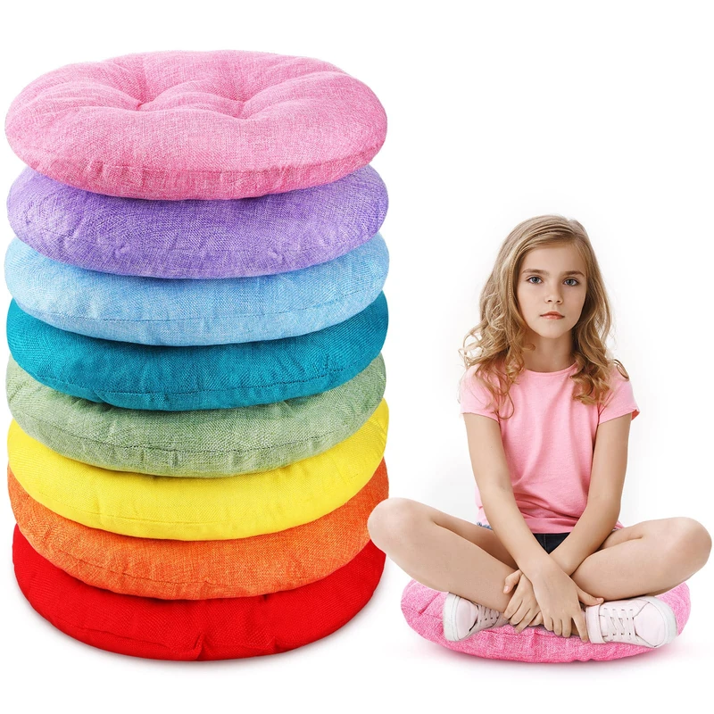 Fumete 15 Inch Round Floor Cushions for Kids and Toddlers, Flexible Seating for Classroom Furniture 3.5 Inch Thick Floor Pillow for Home, Daycare, Preschool, Yoga and Meditation (Lovely, 8 Pcs)