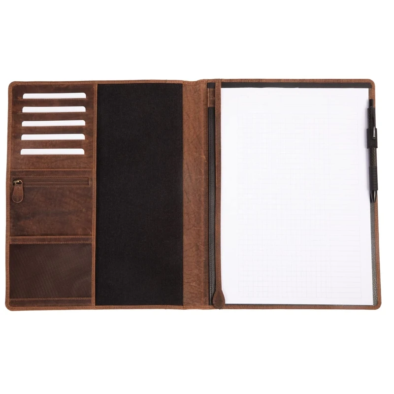 Roberto Romano 48216 - Writing Case DIN A4 Genuine Leather Organiser Folder Conference Folder for DIN A4 Pad with Pen Loop and 6 Credit Card Slots Organiser Approx. 32 x 26 cm Brown