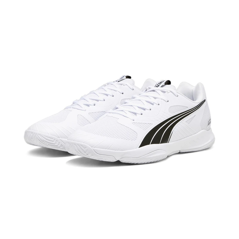 Puma Unisex Adults Attacourt Indoor Court Shoes, Puma White-Puma Black-Concrete Gray, 12 UK