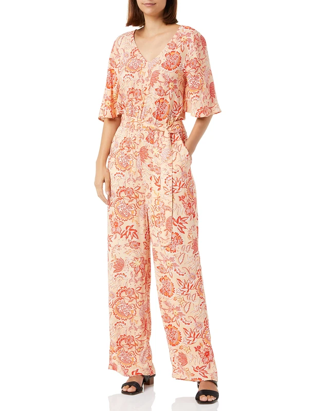PART TWO Women's Adrienne Jumpsuit, Caramel Cream Wallpaper Print, 44
