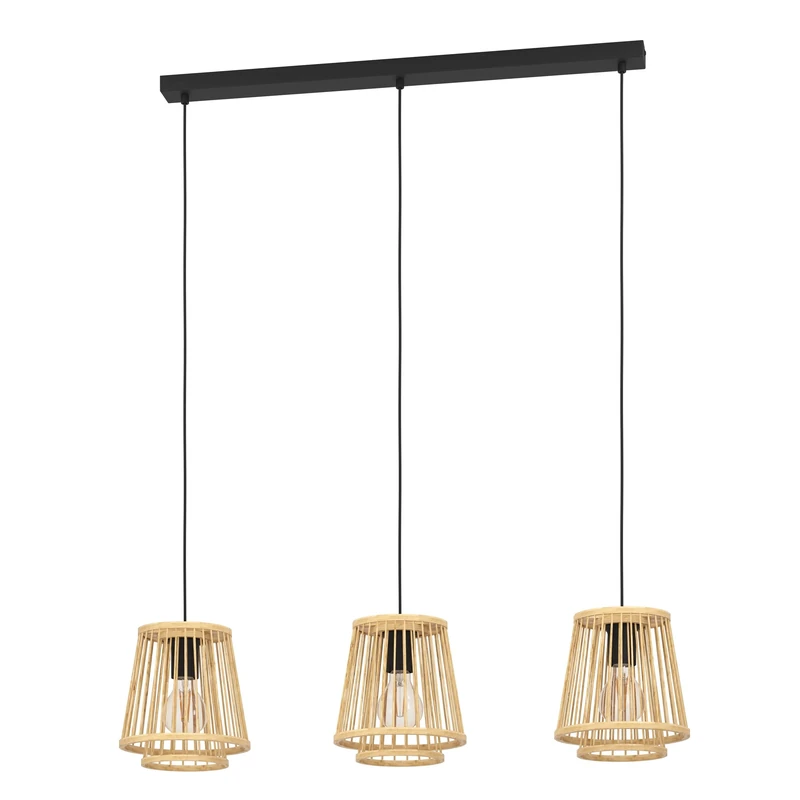 Eglo Pendant Lighting Hykeham, 3 lamp Ceiling Light Fitting in Boho Design, Wooden Hanging for Dining and Living Room Made of Natural Bamboo, E27 Socket