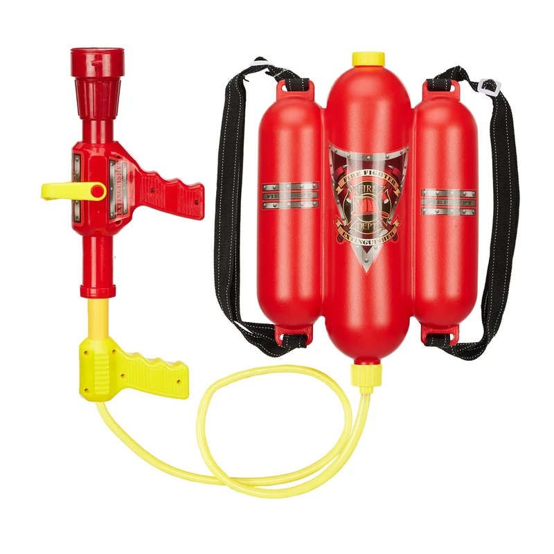 Relaxdays Fire Brigade Water Sprayer, 2.5L Tank, 5m Range, 2 Spray Functions, Extinguisher Backpack Children, Red/Yellow, 15 x 30 x 6 cm