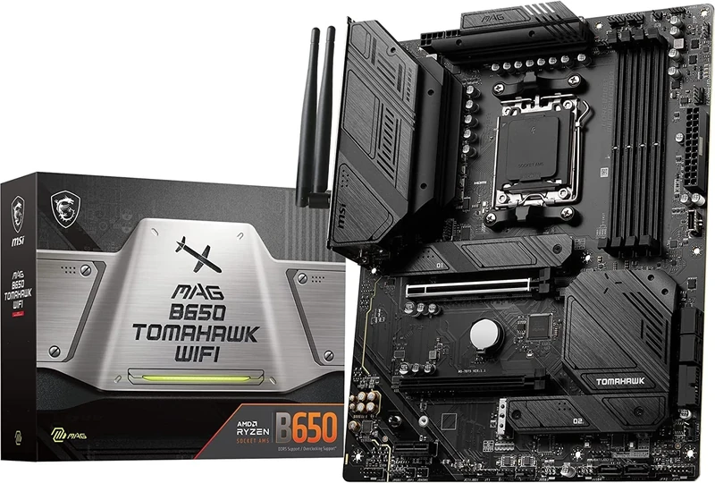AMD R7 7700X CPU + MSI MAG B650 TOMAHAWK WIFI Motherboard - ATX - AM5 - 14 Duet Rail 80A VRM, DDR5 Memory Boost 6400+MHz/OC, 2 x PCIe 4.0 x16, 3 x M.2 Gen4, Wi-Fi 6E