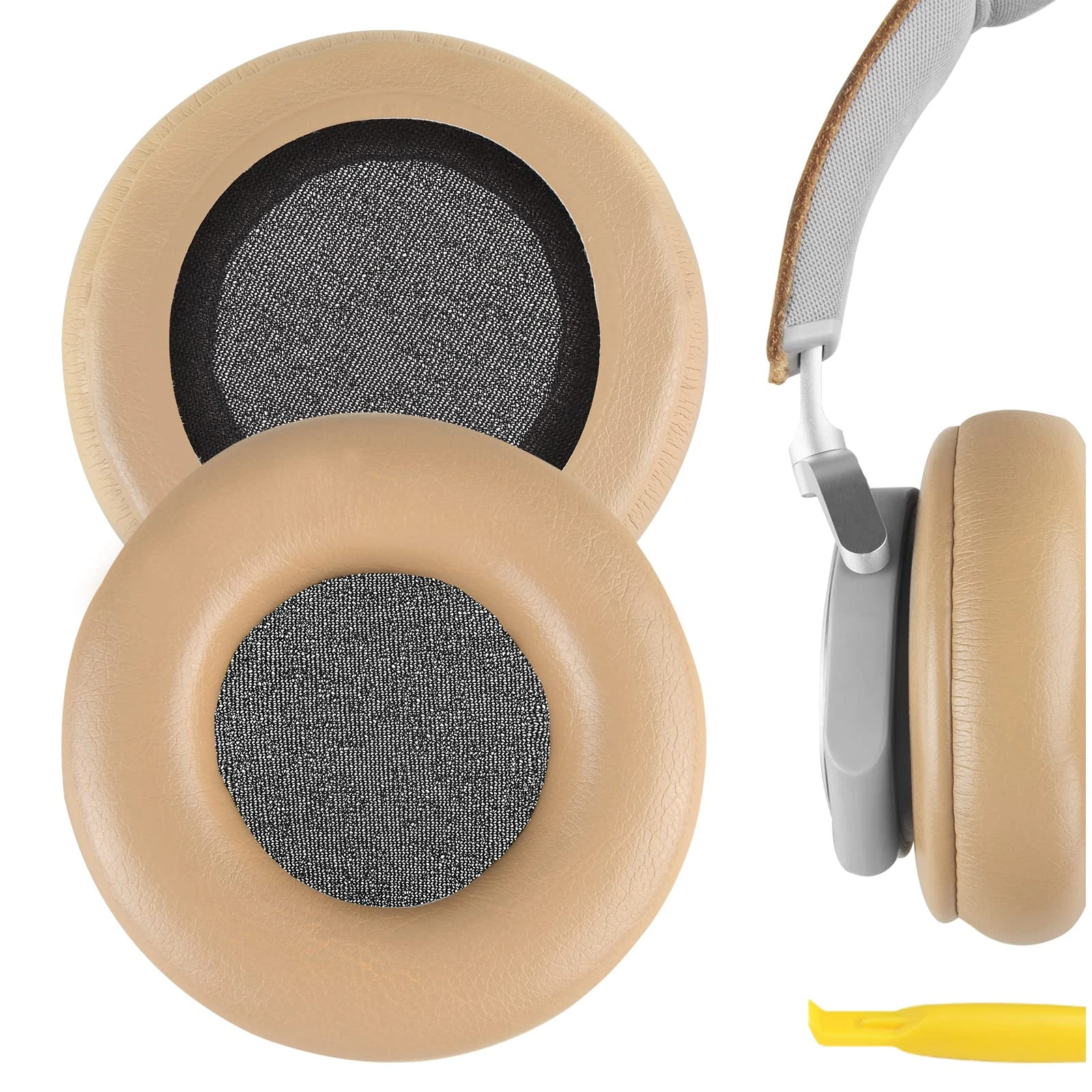 Geekria QuickFit Replacement Ear Pads for Bang & Olufsen Beoplay H4/ H6/ H7/ H9/ H9i/ HX, Portal Headphones Ear Cushions, Repair Parts (Khaki/No Plastic Clip)