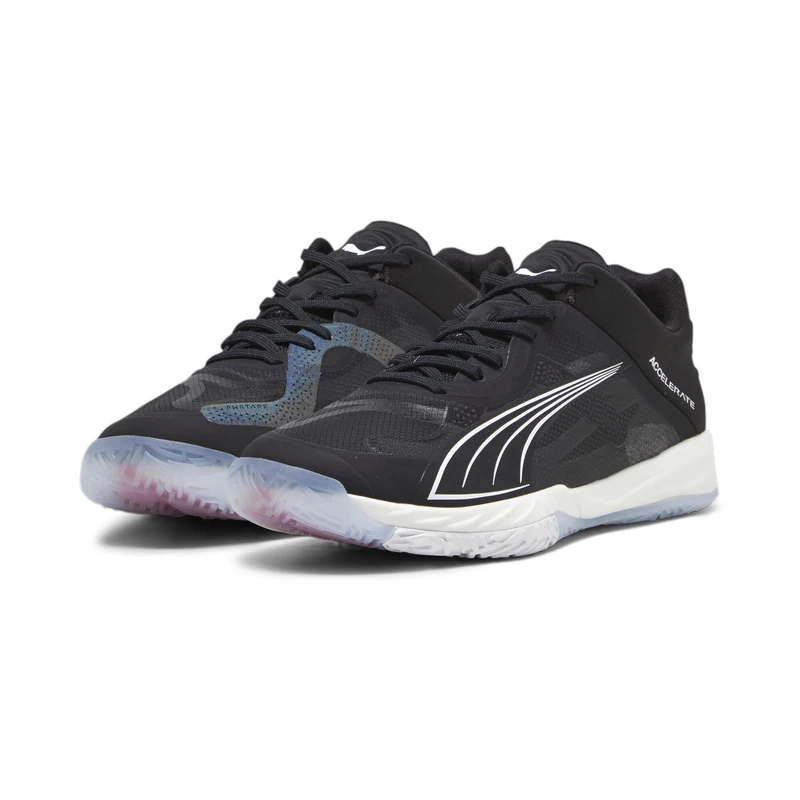 PUMA Unisex Accelerate SQD Indoor Court Shoe, Black White-Nitro Blue-for All TIME RED, 7.5 UK