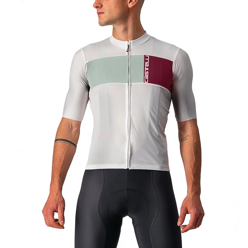 CASTELLI 4522023-870 PROLOGO 7 Jersey Men's T-Shirt Silver Gray/Defender Green-Bordeaux L