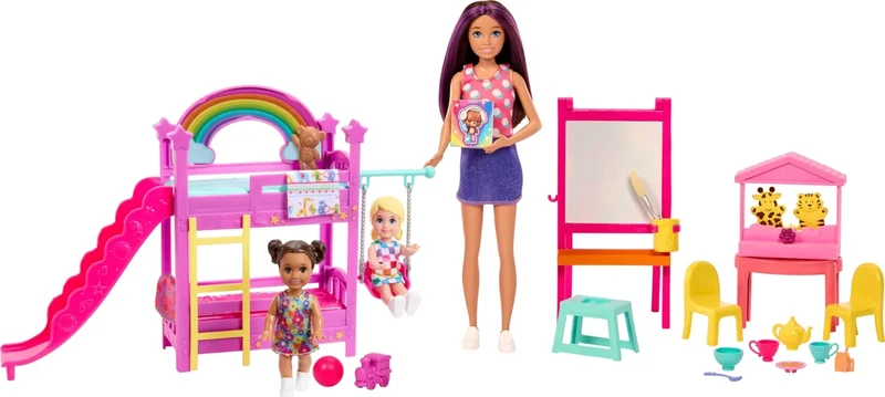 Barbie Skipper Babysitters Inc. Ultimate Daycare Playset with 3 Dolls, Furniture & 15+ Accessories, Includes Bunk Beds & Color-Change Easel, HND18