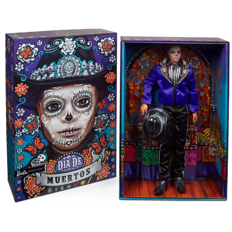 Barbie 2023 Día De Muertos Ken Doll Wearing Blue Jacket and Black Hat, Signature Collectible, HJX15