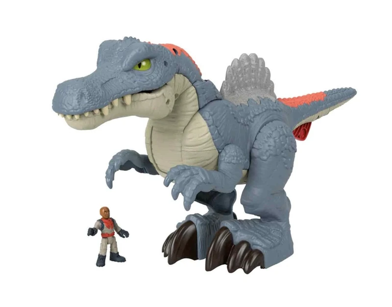 Imaginext Jurassic World Dinosaur Toy, Ultra Snap Spinosaurus with Lights Sounds and Chomping Action plus Figure for Preschool Play, HML41,Multicolor,Large