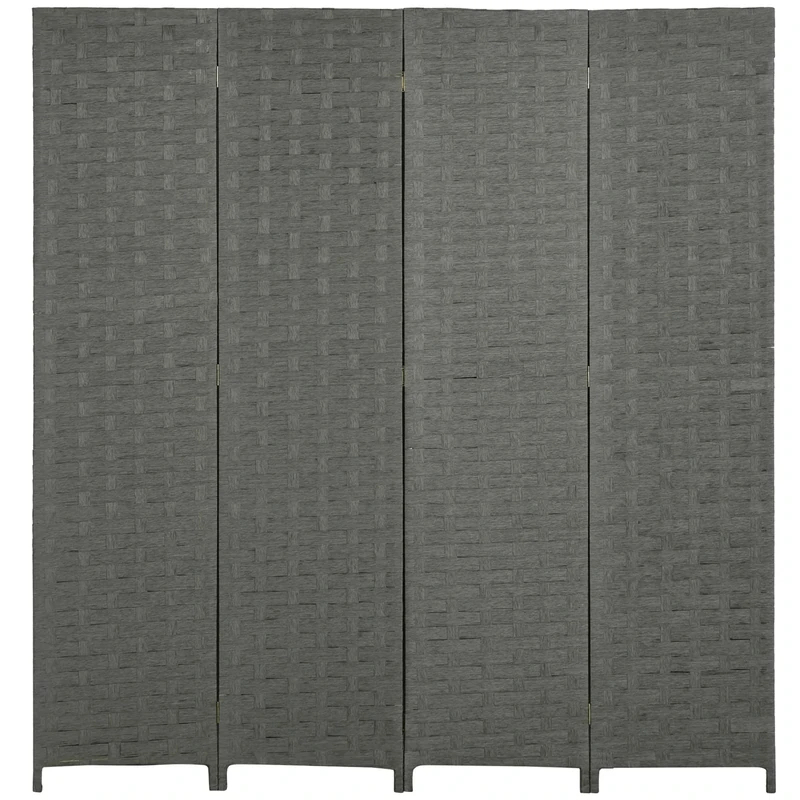 HOMCOM 4-Panel Room Dividers, Wave Fibre Freestanding Folding Privacy Screen Panels, Partition Wall Divider for Indoor Bedroom Office, 170 cm, Grey