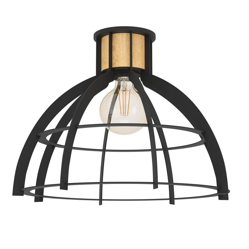 Eglo Ceiling Light Fitting Stillington, Round Flush Mount lamp in Vintage and Retro Design, Living Room Lighting Made of Wood Black Metal, E27 Socket, Ø 17
