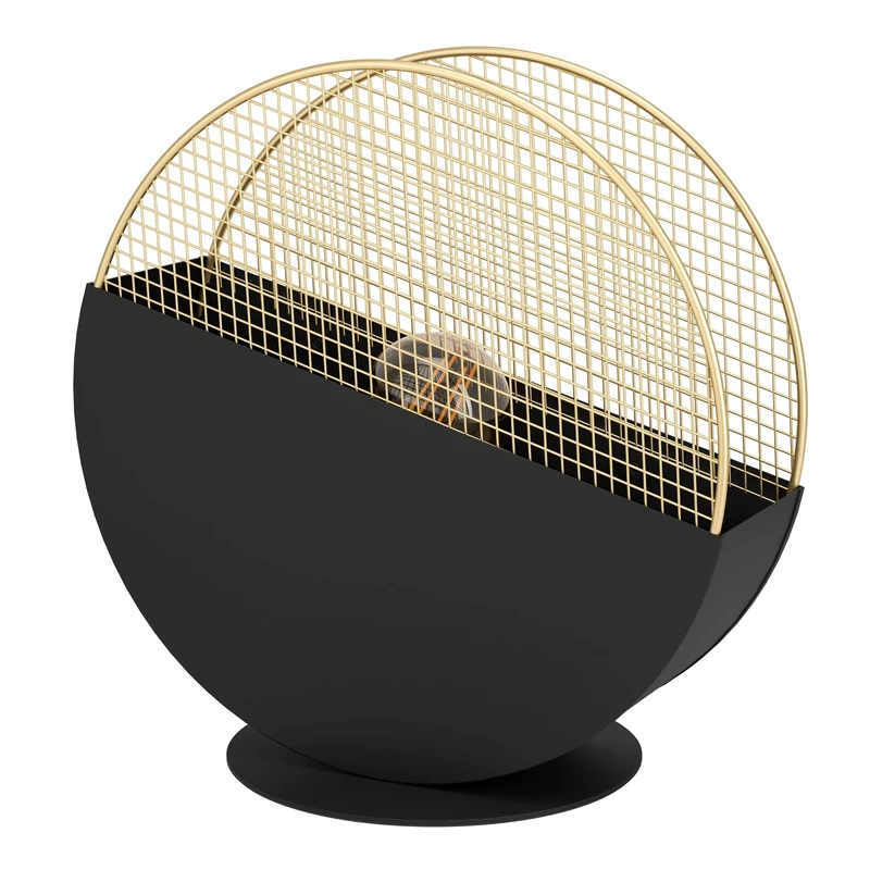 Eglo Bedside lamp Mumbles, Round Side Table Light, Decorative Living Room and Bedroom Lighting Made of Black Metal Golden Grid, E27 Socket