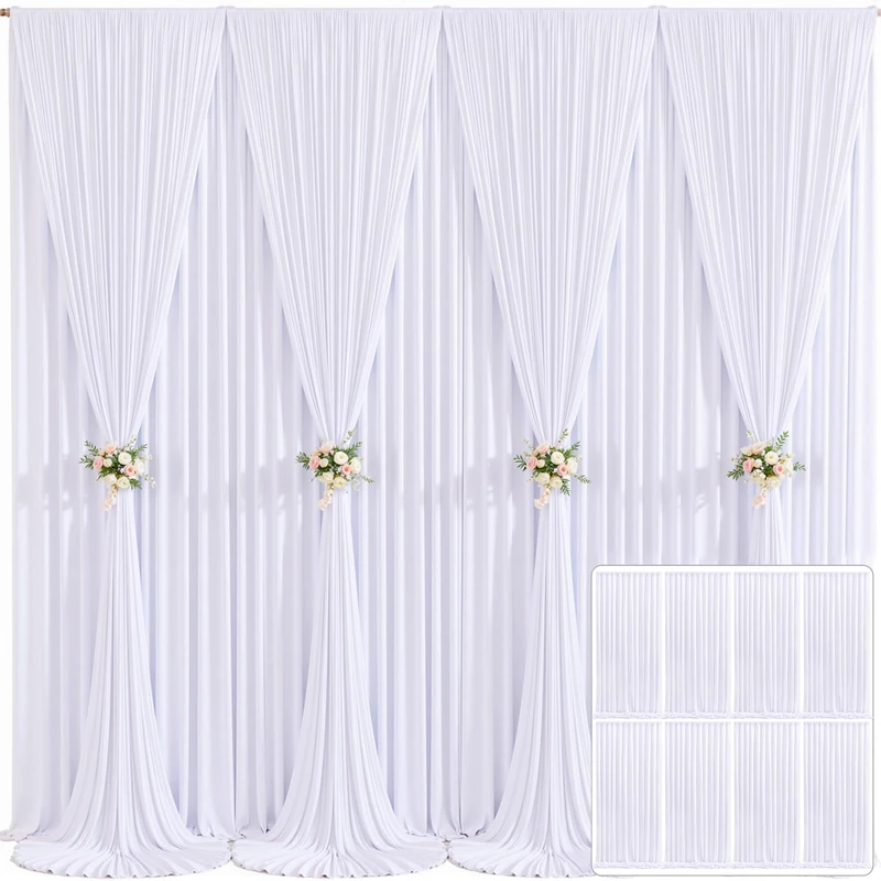 8 Panels White Backdrop Curtain for Parties Wedding Wrinkle Free White Photo Curtains Backdrops Drapes Fabric Decoration for Baby Shower Birthday Party 40ft(W) x 10ft(H)