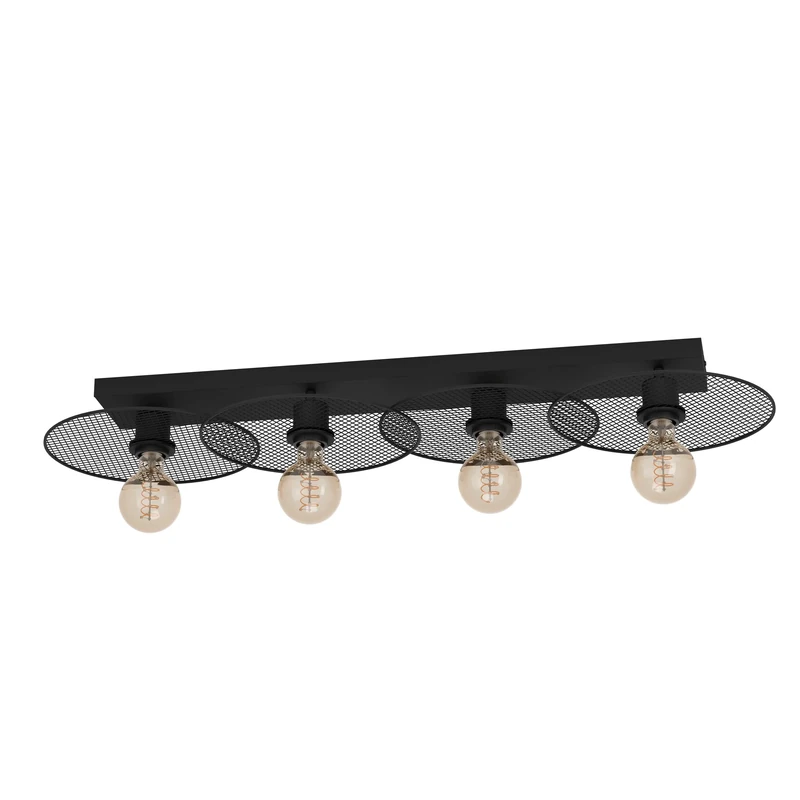 Eglo Ceiling Light Fitting Ikeston, 4 lamp Fixture in Vintage, Industrial and Retro Design, semi-Flush Mount Living Room Lighting Made of Black Metal, E27 Socket