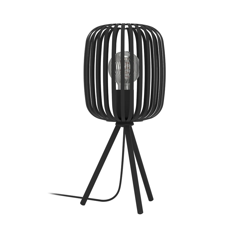 Eglo Tripod Bedside lamp Romazzina, Decorative Side Table Light, Living Room and Bedroom Lighting Made of Black Metal, E27 Socket