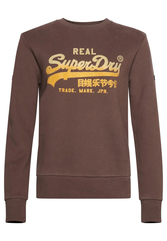Superdry Women's Vintage VL Embellish Crew Sports Hoodie, Dark Khaki, UK 8