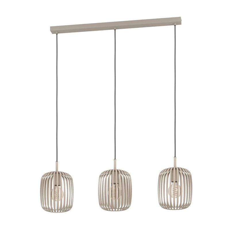 Eglo Pendant Lighting Romazzina, 3 lamp Ceiling Light Fitting, Hanging lamp for Dining and Living Room Made of Metal in Sand Colour, E27 Socket